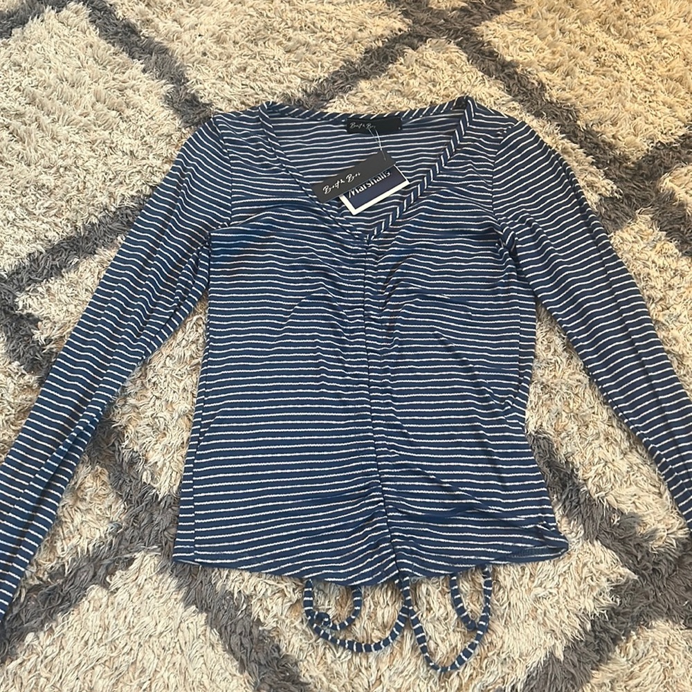 Small blue and white striped shirt with adjustable length!!